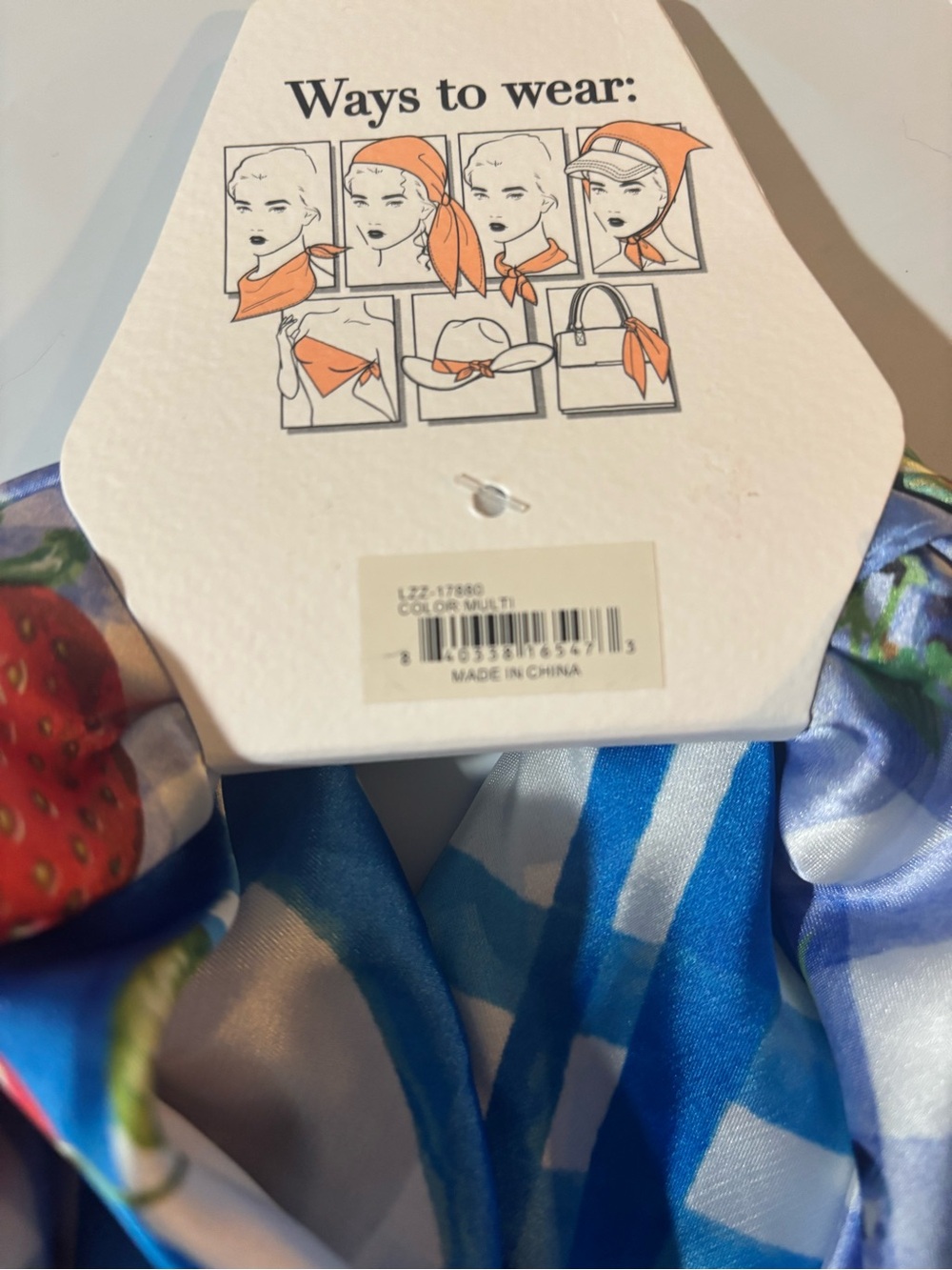 NWT La Valentina Blue & Red Cherry Print Silk-Feel Neck Scarf Set - Picture 6 of 6